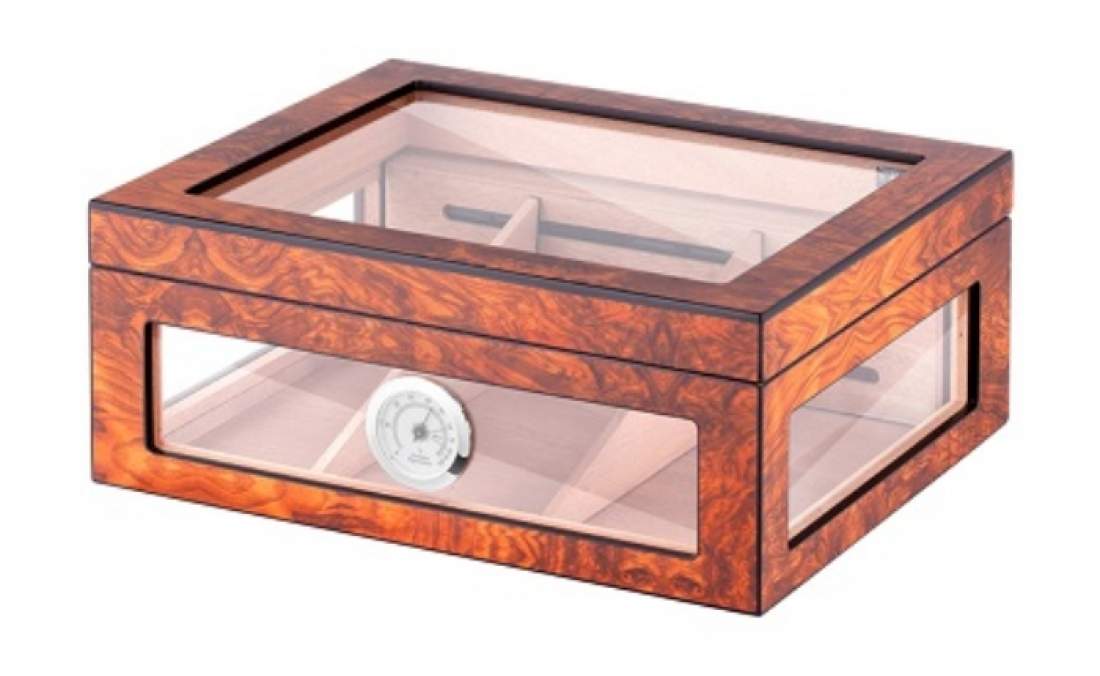 Angelo Humidor 4 Sichtfenster Wurzelholz Optik